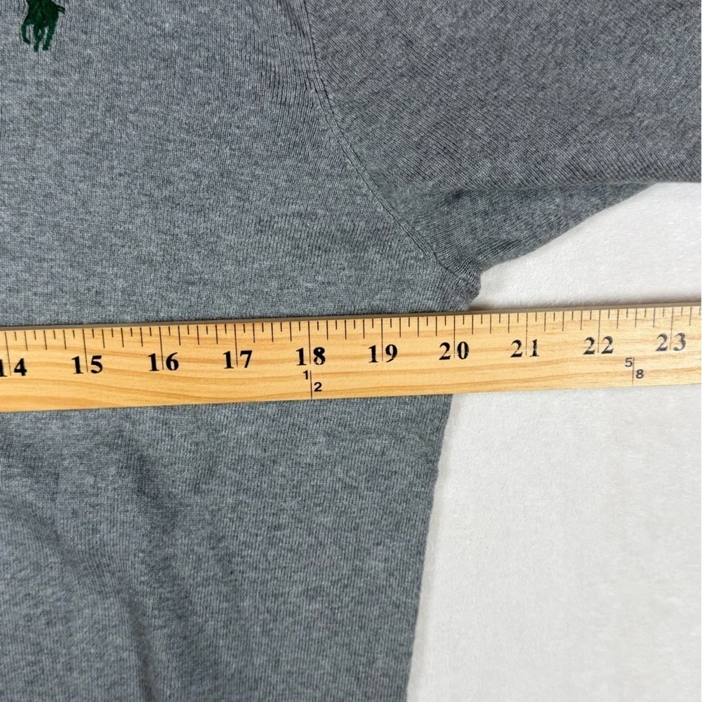 NWT Polo Ralph Lauren Medium Pima Cotton V-Neck Sweater in Gray With Horse Logo